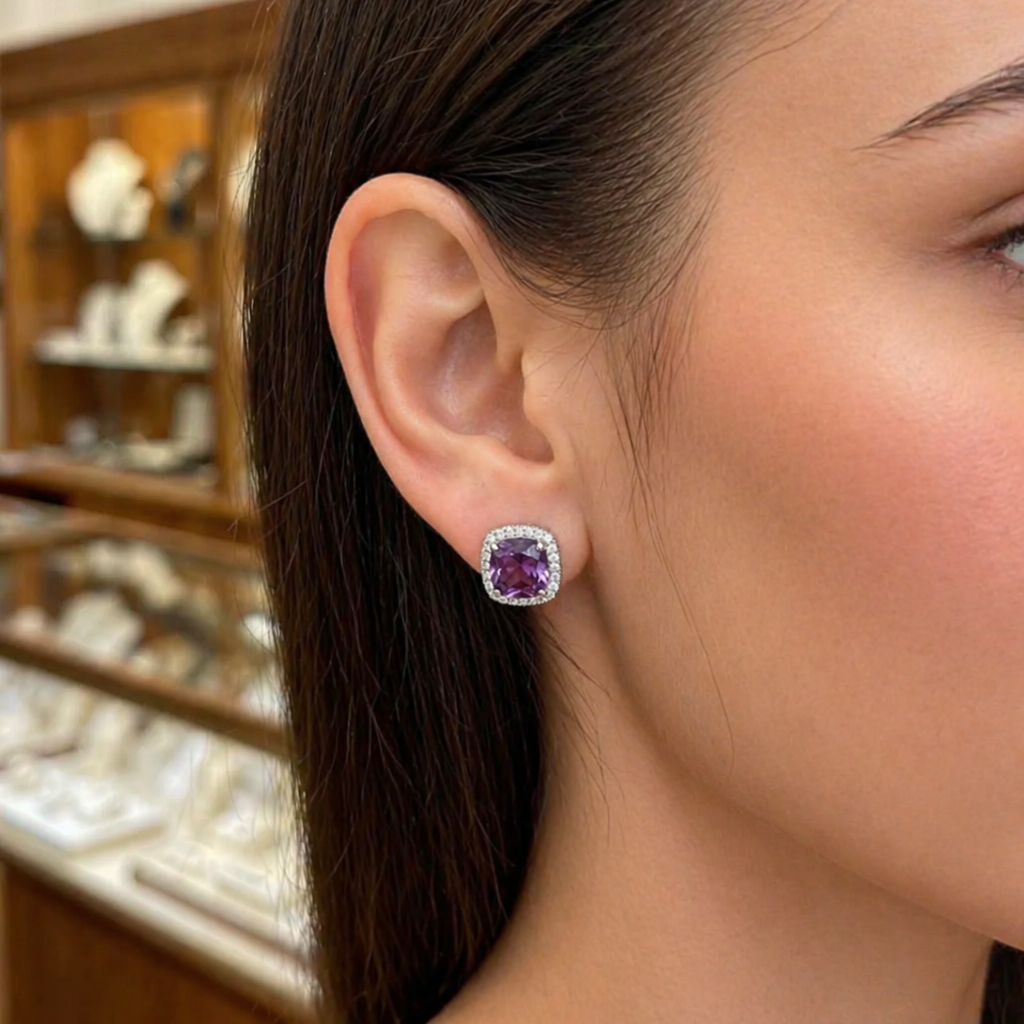 Sophisticated Amethyst Square Studs