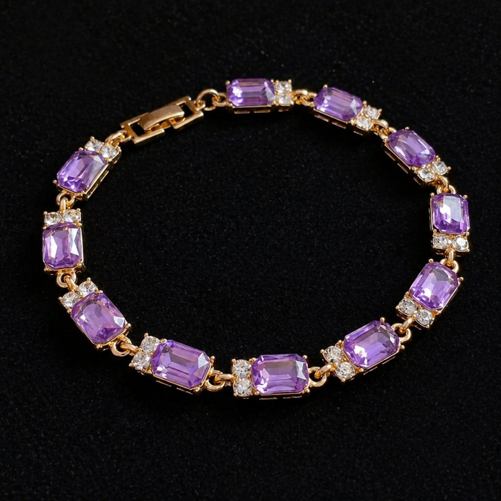 Elegant Amethyst Gold Charm Bracelet