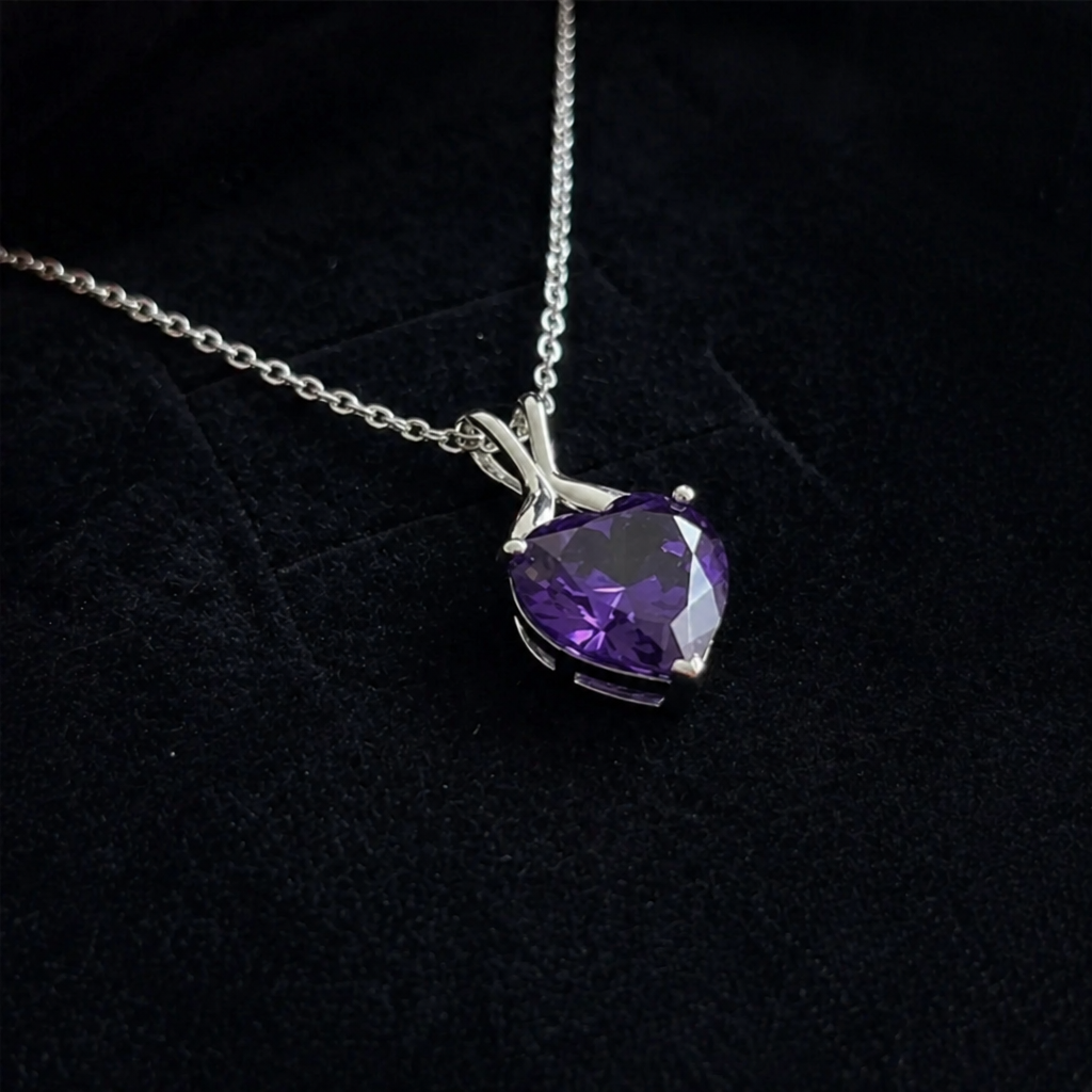 Elegant Violet Gemstone White Gold Necklace