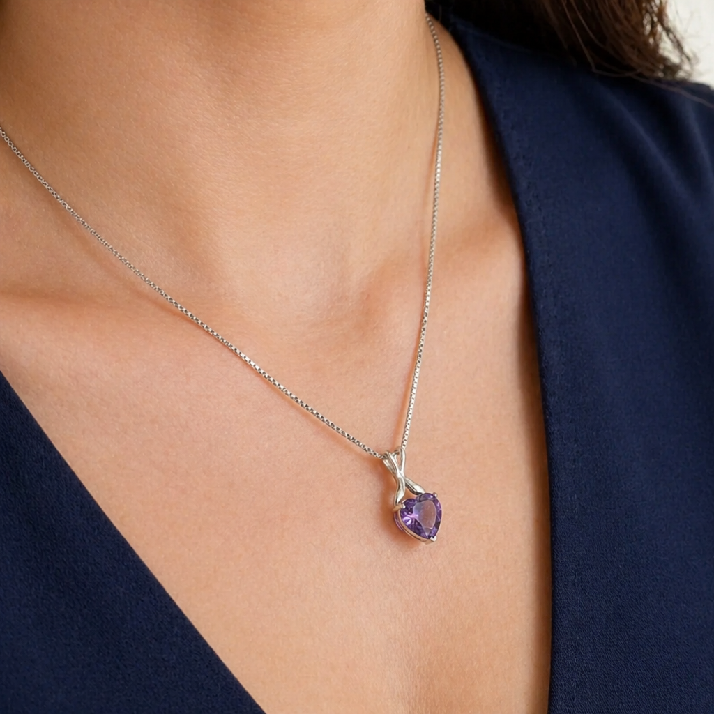 Elegant Violet Gemstone White Gold Necklace