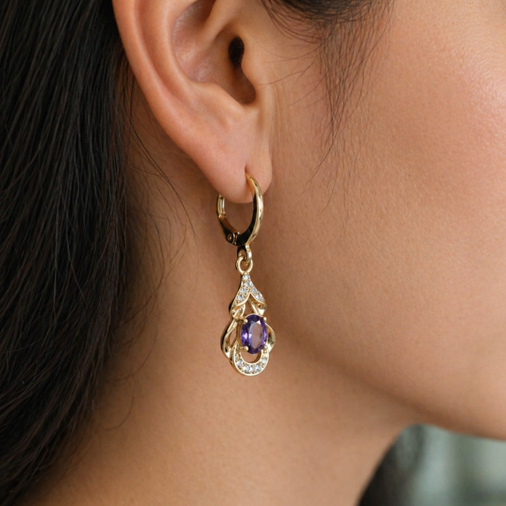 Elegant Amethyst Teardrop Rose Gold Earrings