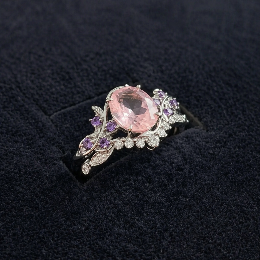 Elegant Leaf Motif White Gold Ring Set