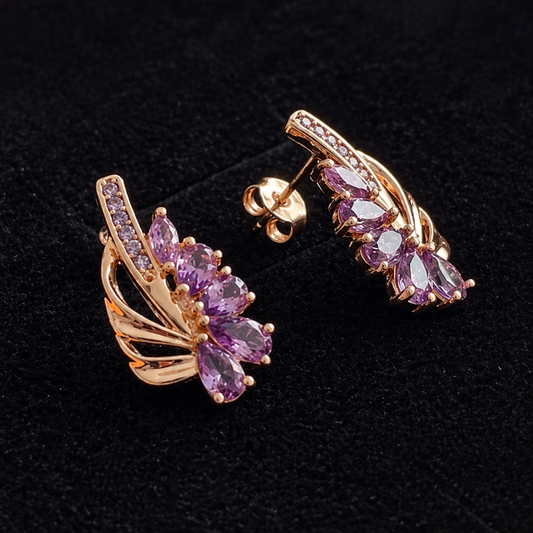 Elegant Amethyst Wing Rose Gold Earrings