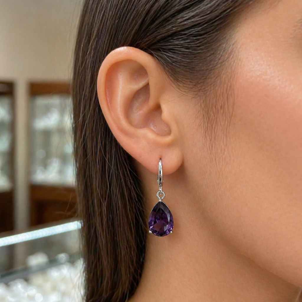 Elegant Amethyst White Gold Earrings
