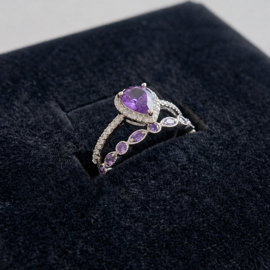 Elegant Teardrop Amethyst Gold Set
