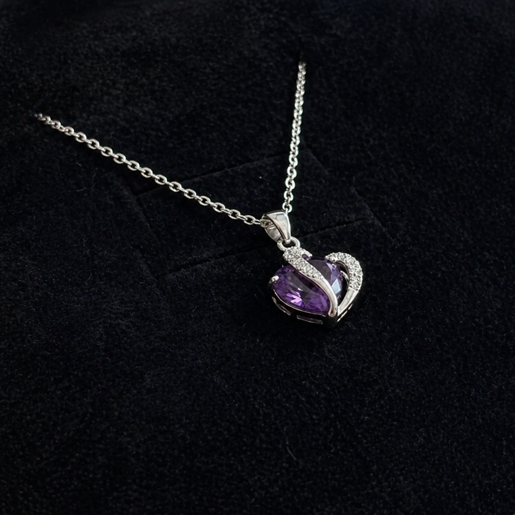 Elegant Amethyst Heart White Gold Necklace