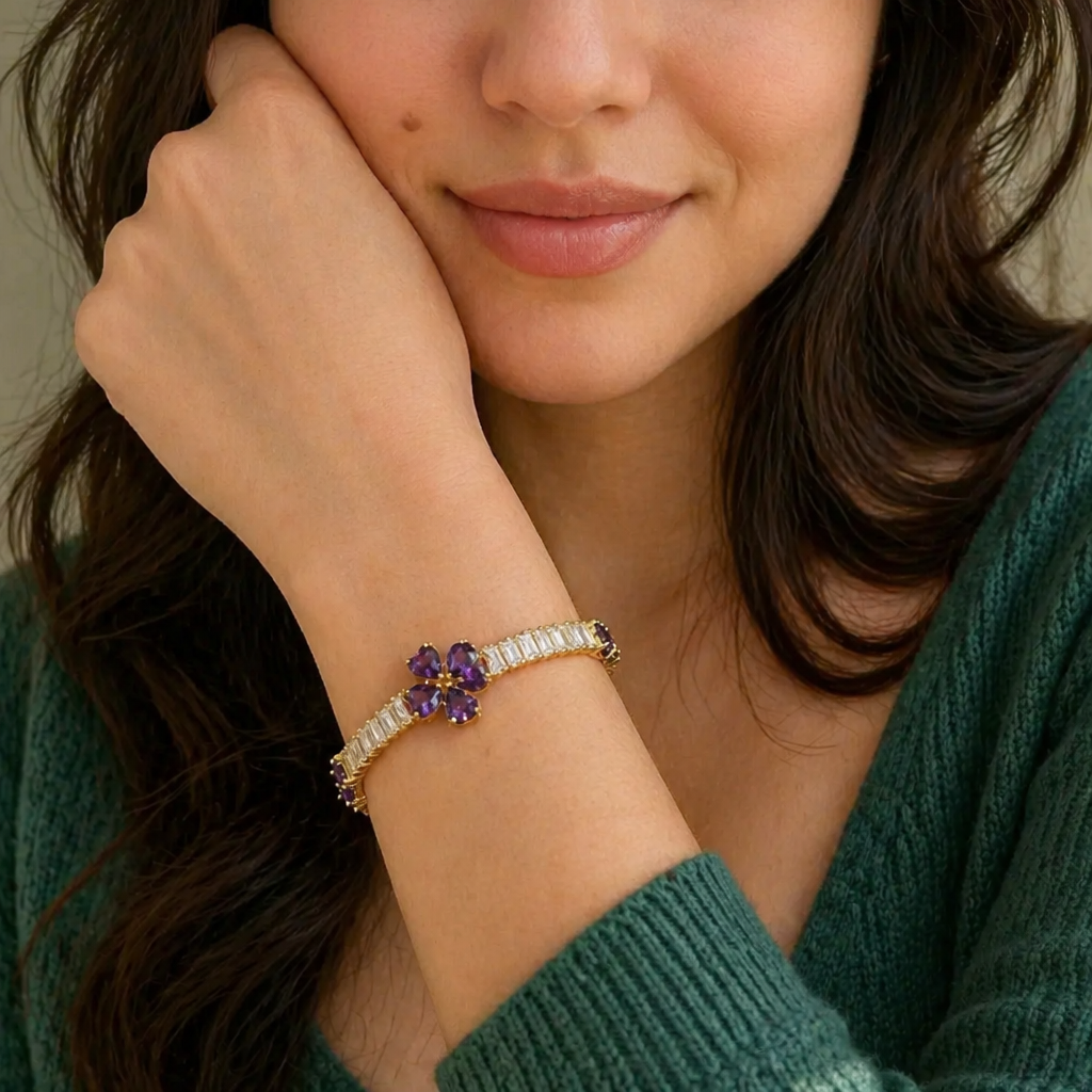 Elegant Amethyst Gold Bracelet