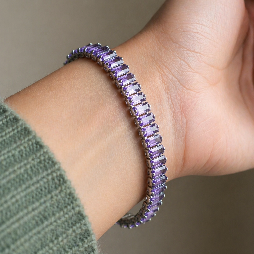 Sophisticated Amethyst White Gold Bracelet