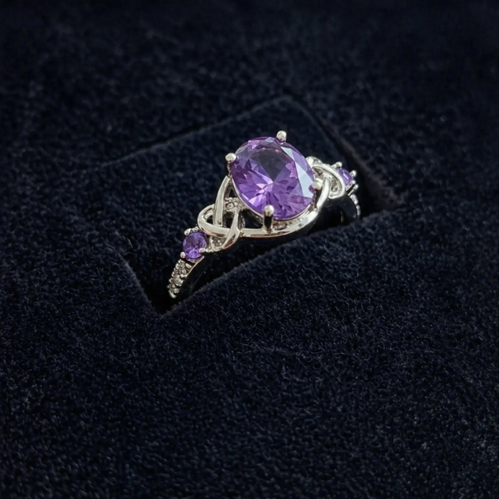 Elegant Amethyst White Gold Knot Ring