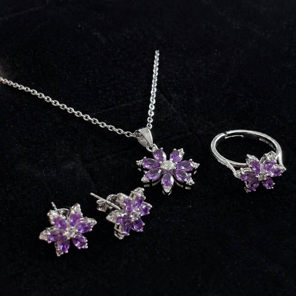 Elegant Amethyst Floral White Gold Set
