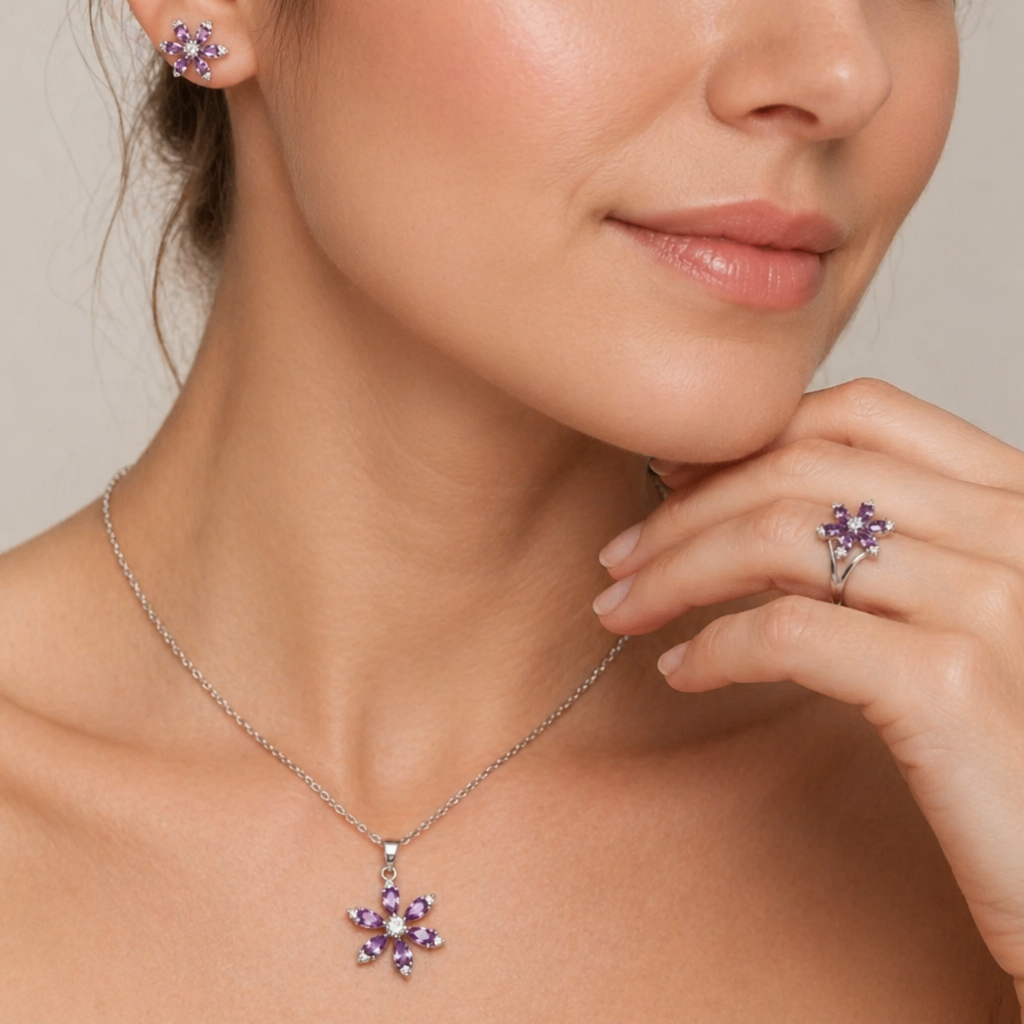 Elegant Amethyst Floral White Gold Set