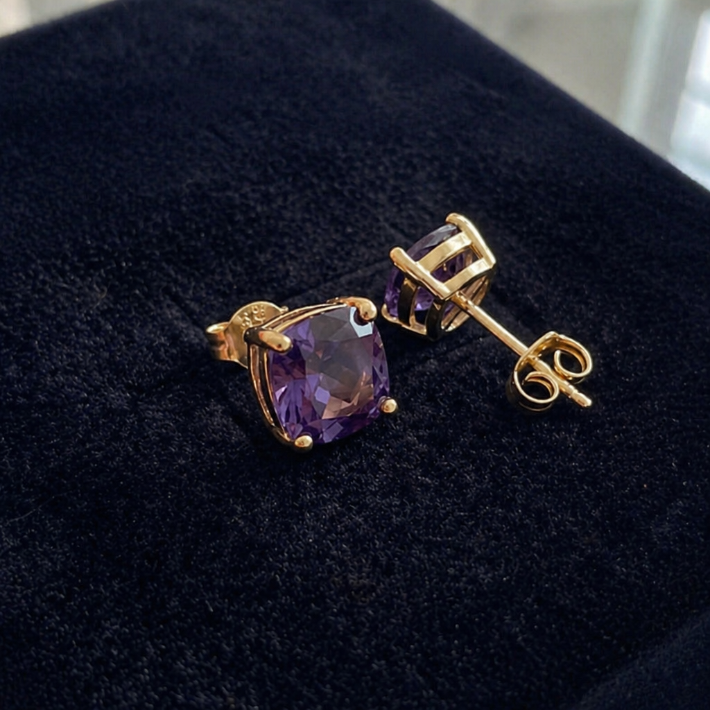 Sophisticated Amethyst Gold Studs