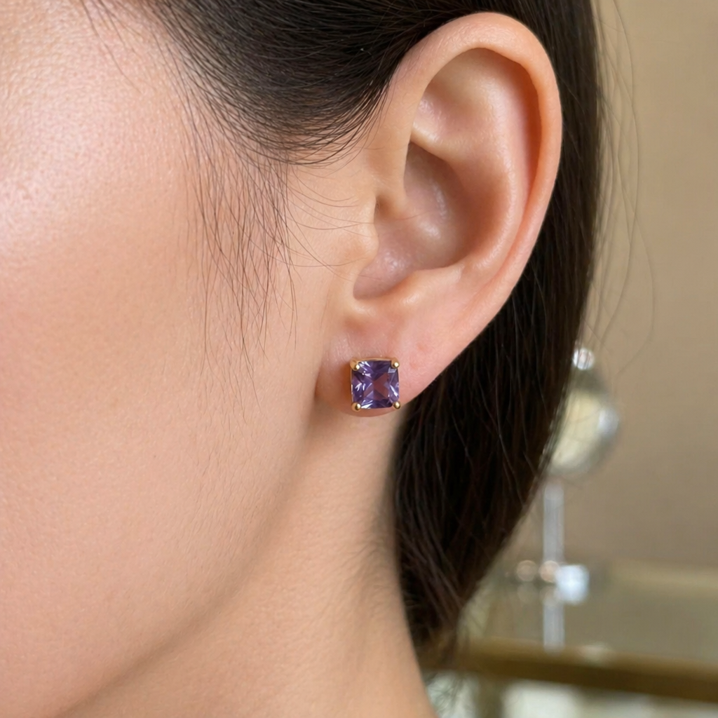 Sophisticated Amethyst Gold Studs