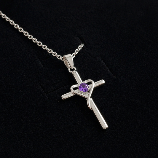 Elegant Amethyst Cross White Gold Necklace