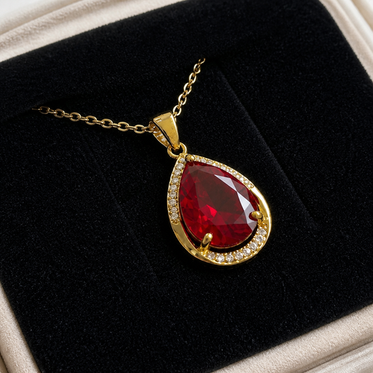 Elegant Ruby Teardrop Gold Necklace