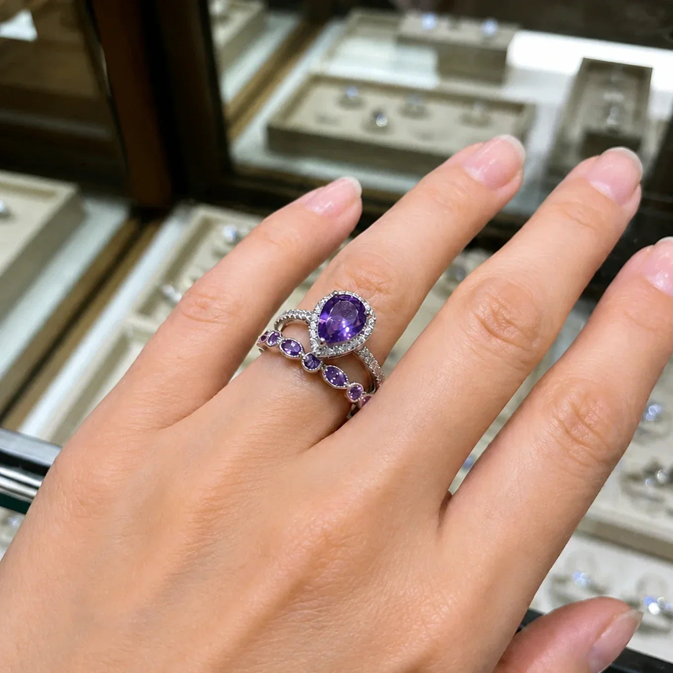 Elegant Teardrop Amethyst Gold Set