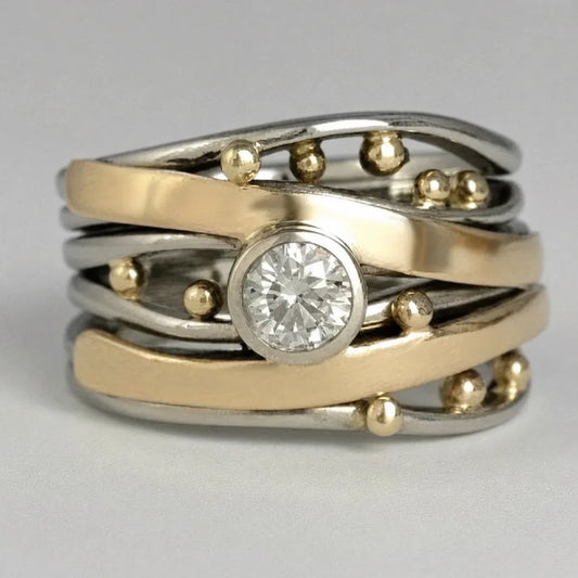 Elegant Gold Inlay Zirconia Ring