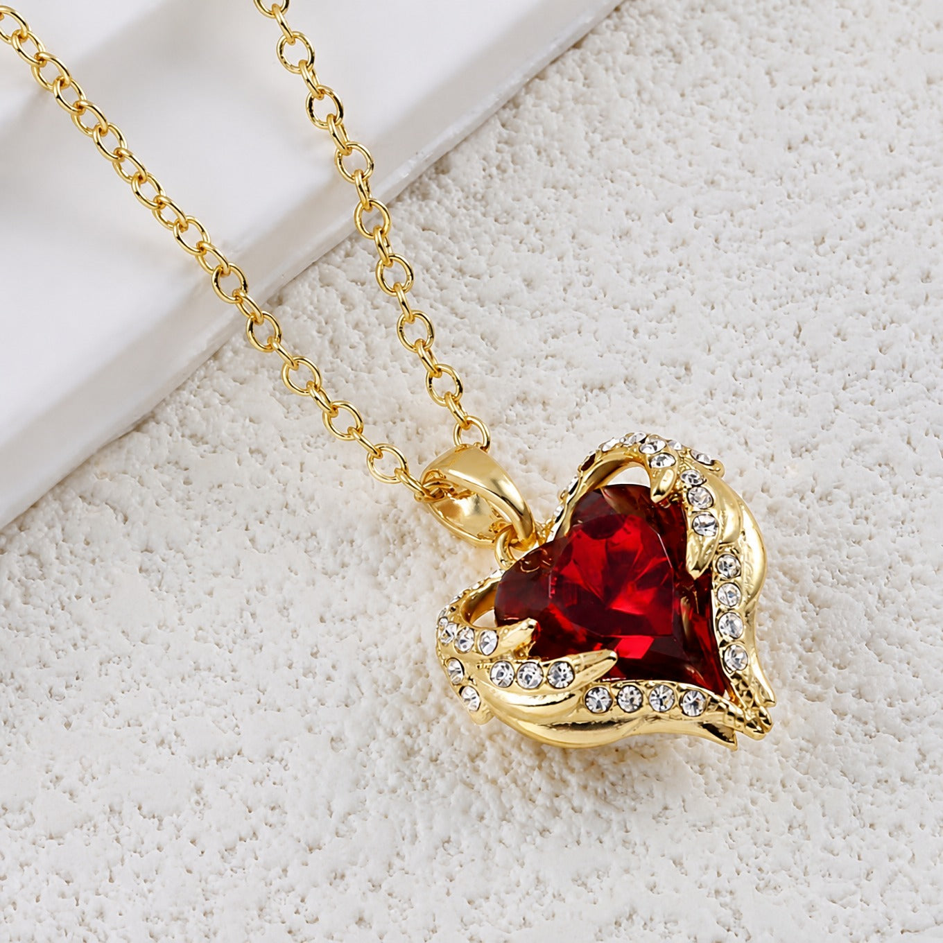 Sophisticated Ruby Heart Gold Necklace