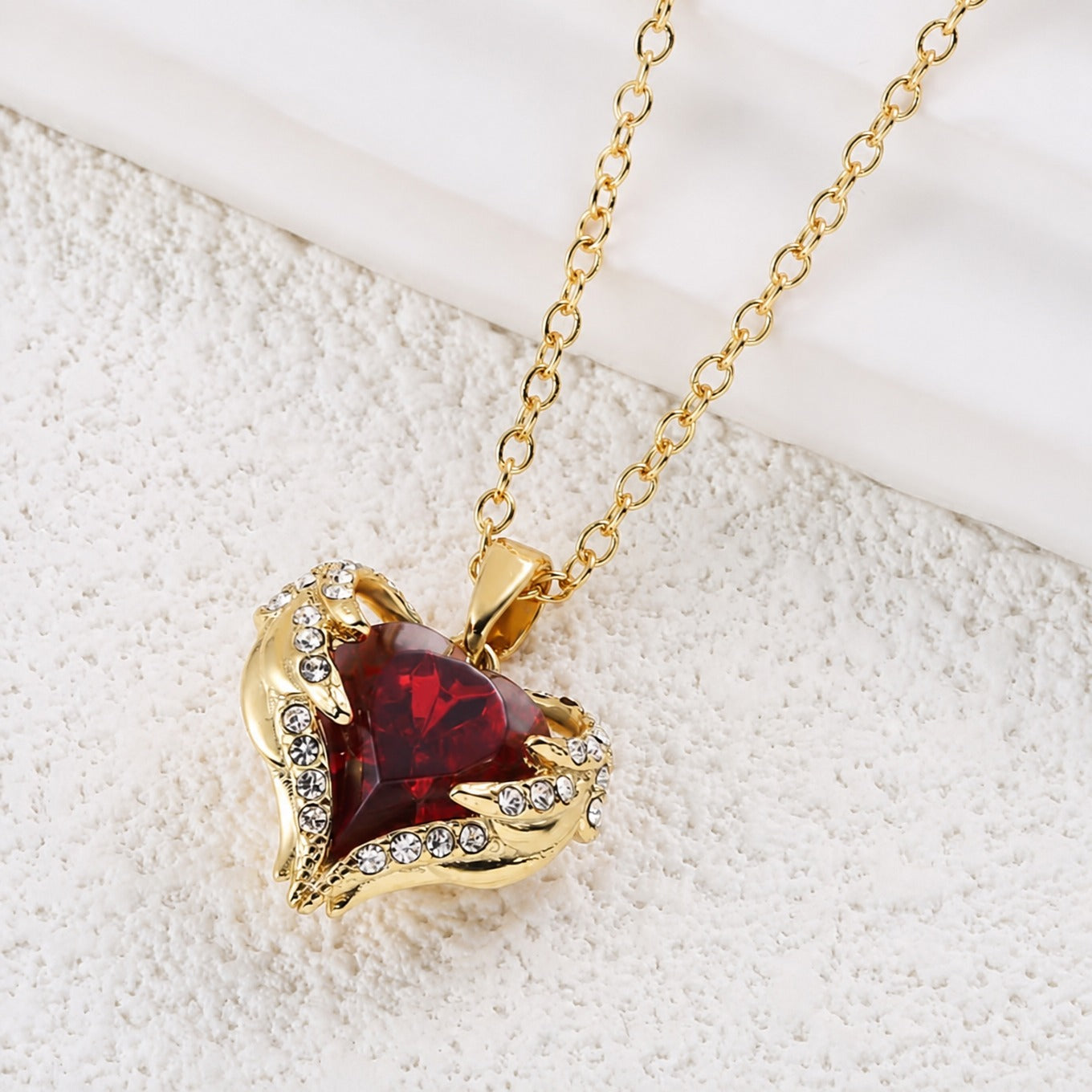 Sophisticated Ruby Heart Gold Necklace