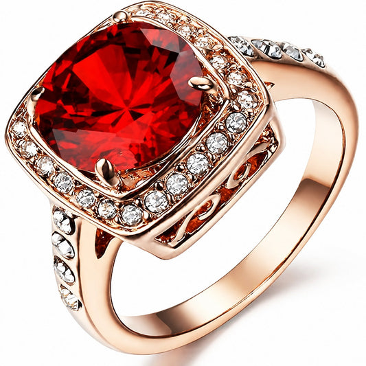 Sophisticated Ruby Halo Gold Ring