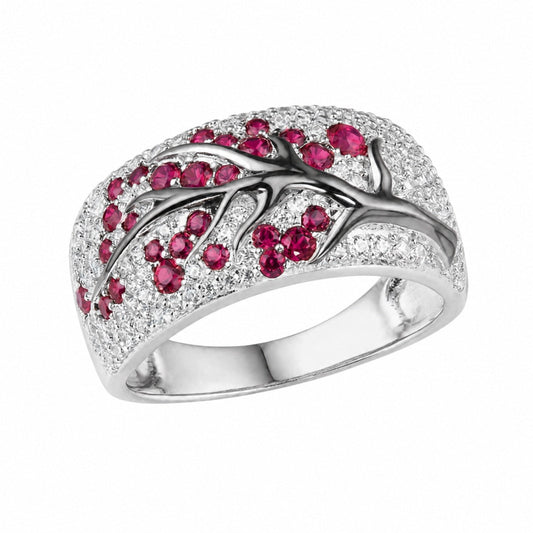 Elegant Ruby Blossom Gold Ring