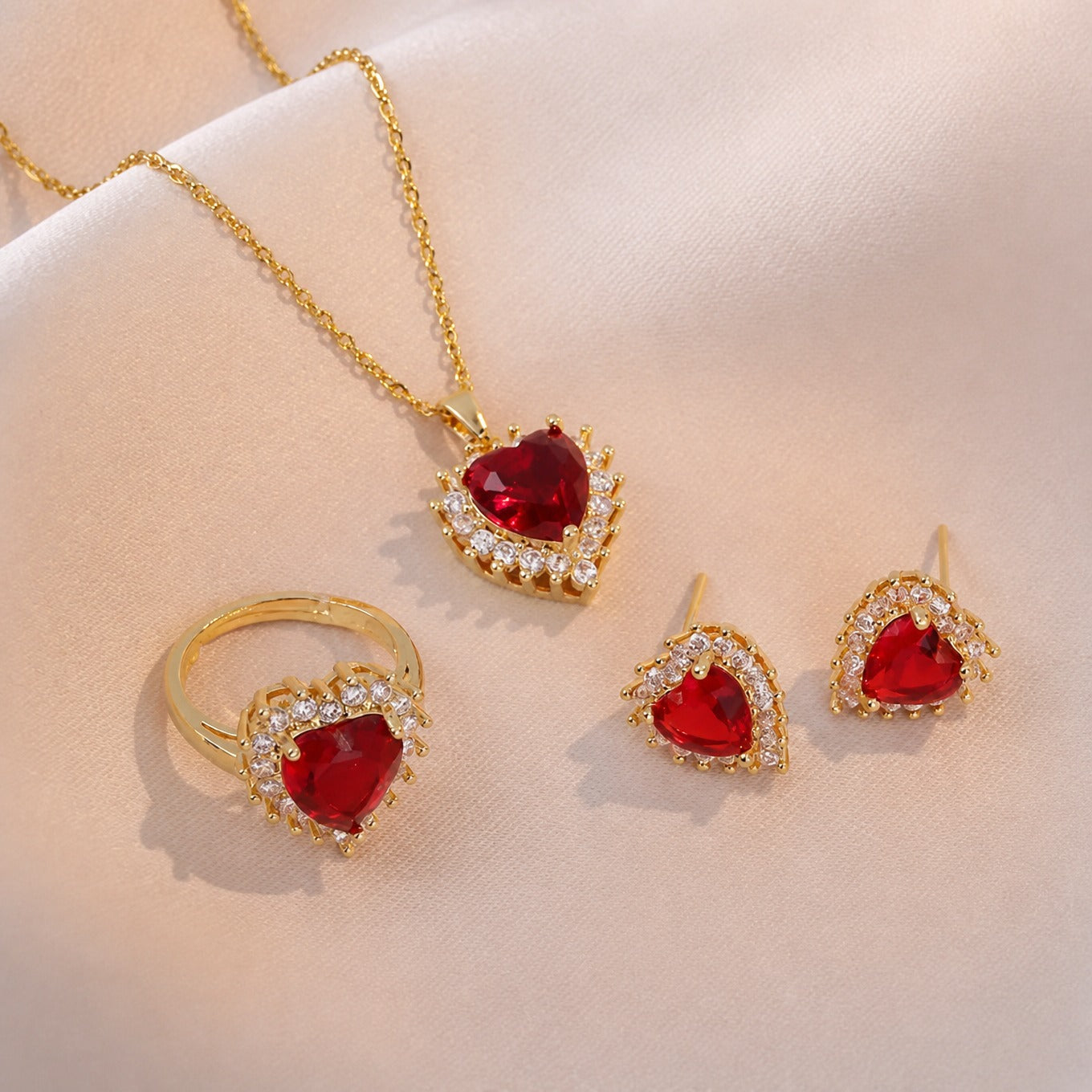 Sophisticated Crimson Gold Jewelry Set