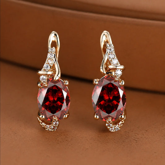 Elegant Crimson Gold Drop Earrings