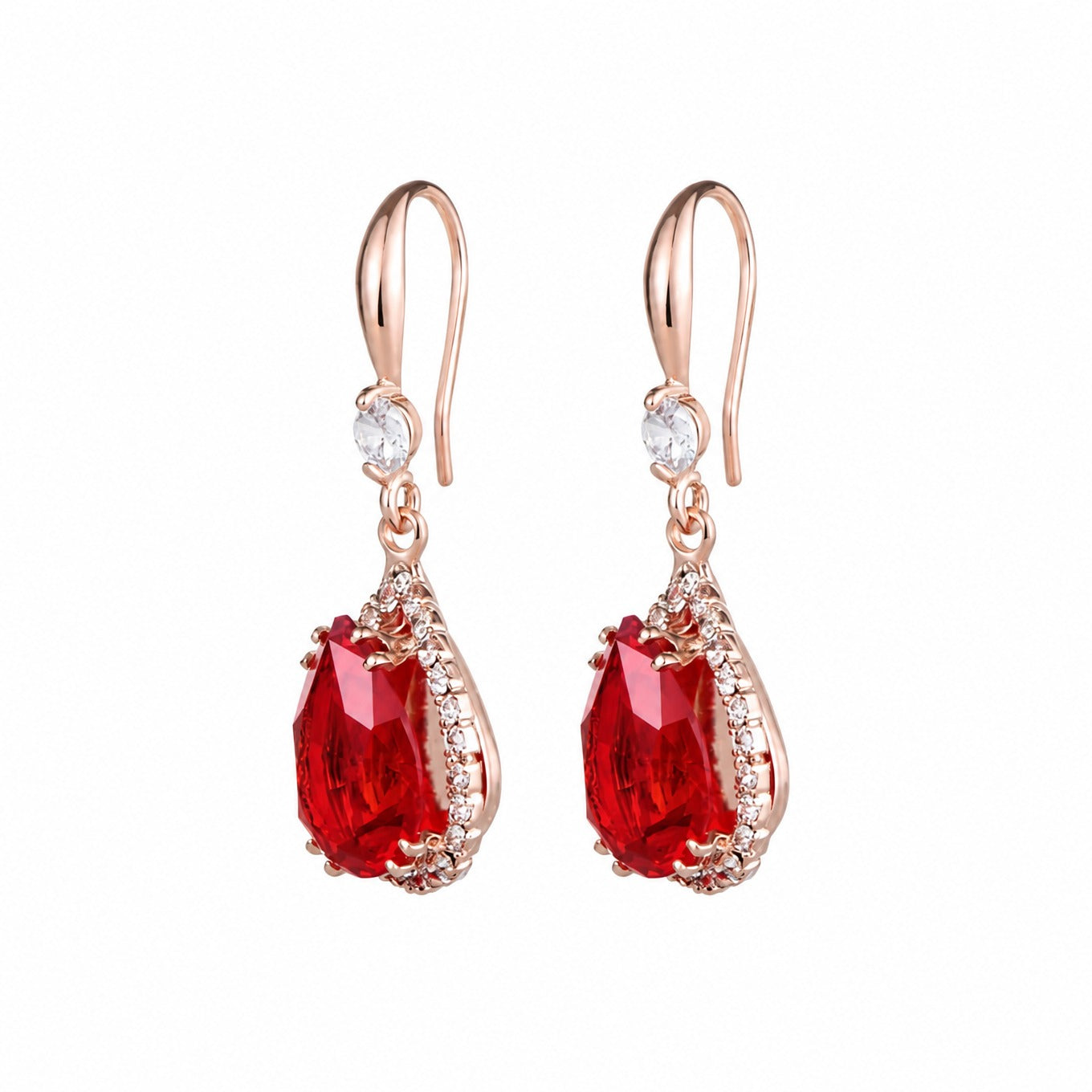 Elegant Ruby Teardrop Rose Gold Earrings