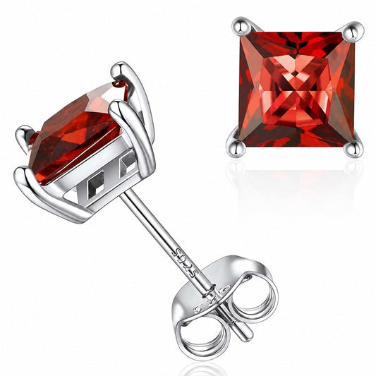 Elegant Princess Cut Ruby Studs