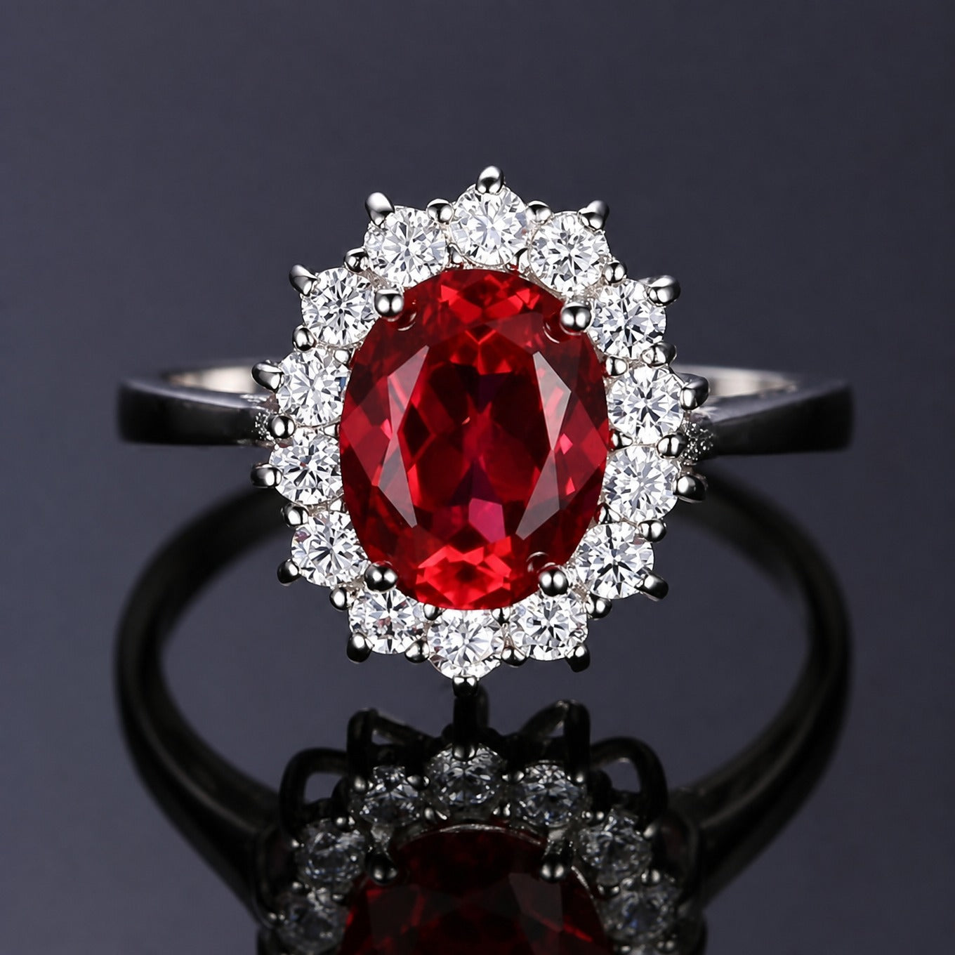Classic Ruby Halo White Gold Ring
