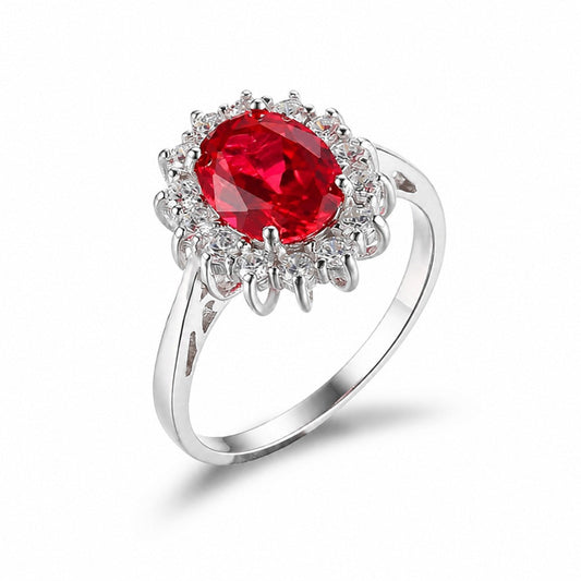 Classic Ruby Halo White Gold Ring