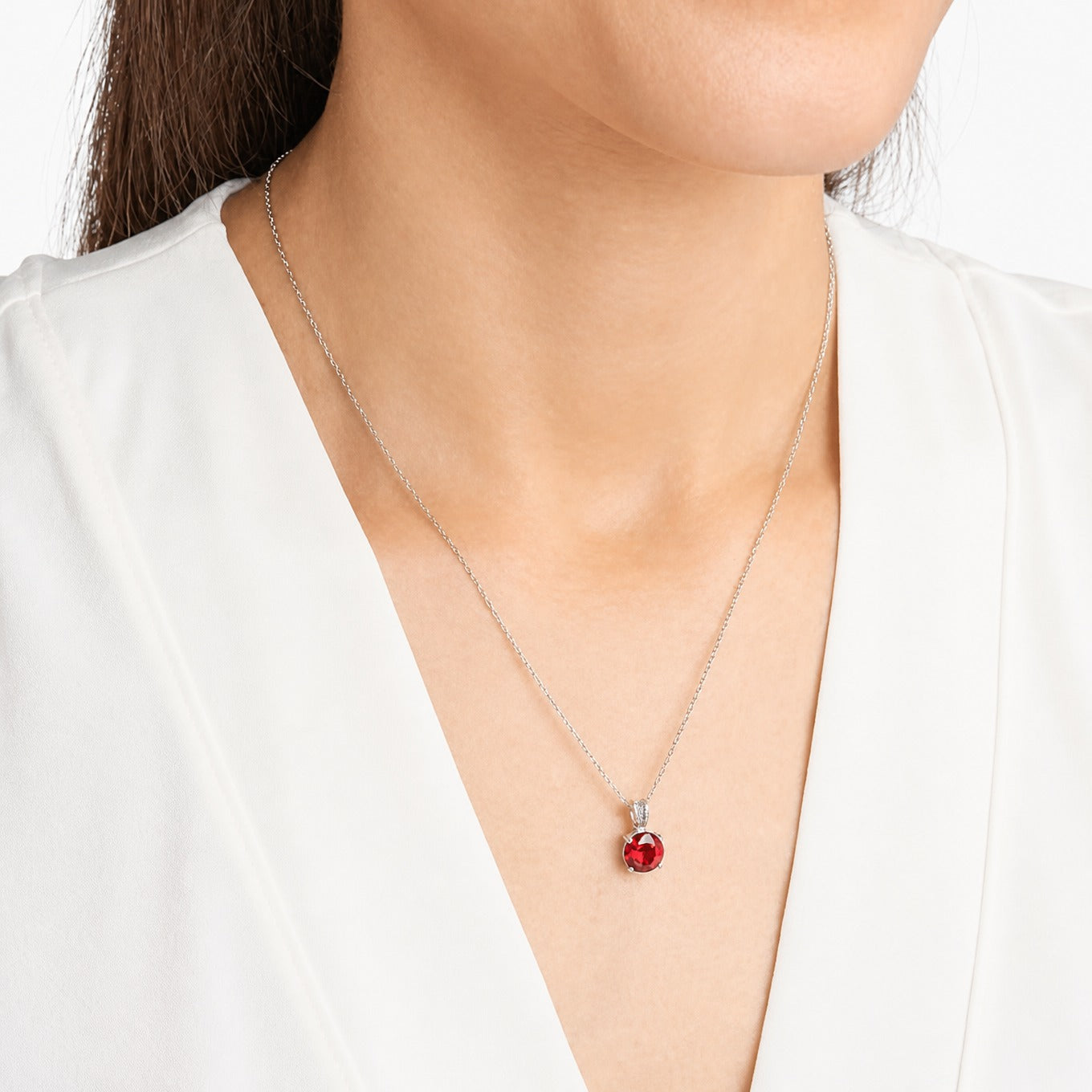 Timeless Round Cut Ruby White Gold Necklace