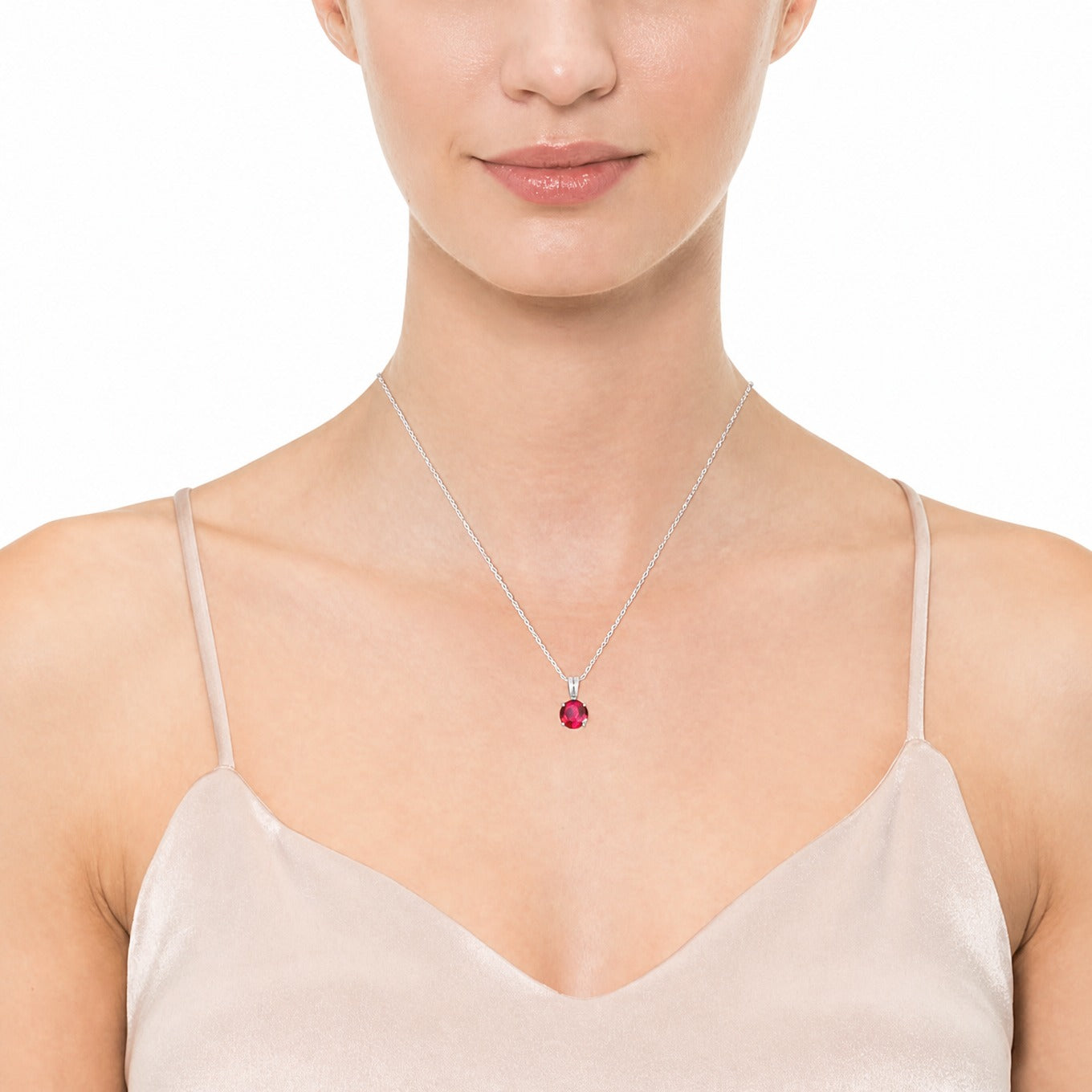Timeless Round Cut Ruby White Gold Necklace