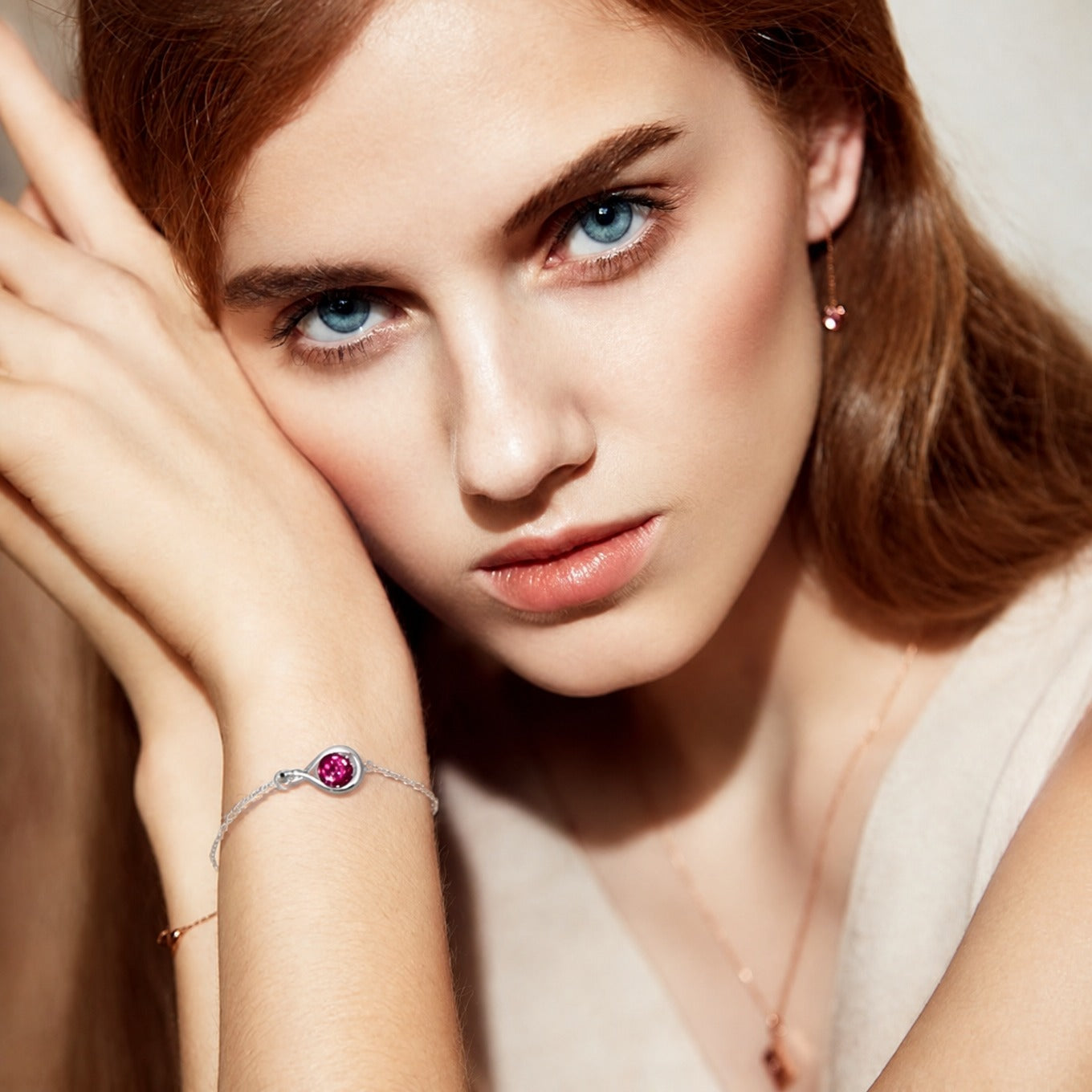 Elegant Ruby Infinity White Gold Bracelet