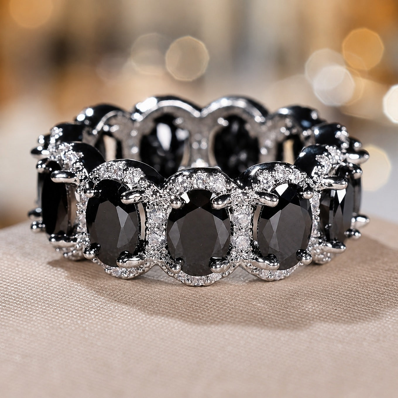 Elegant Onyx Zirconia Silver Ring
