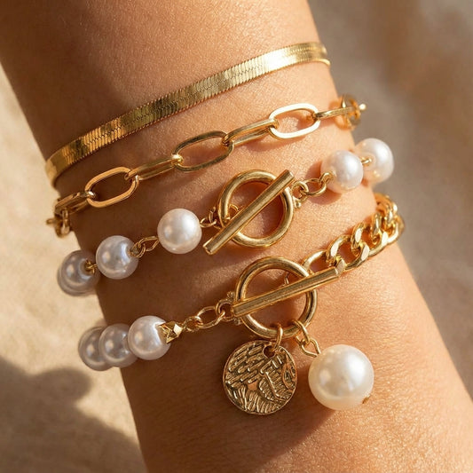 Premium Layered Pearl Bracelet Set